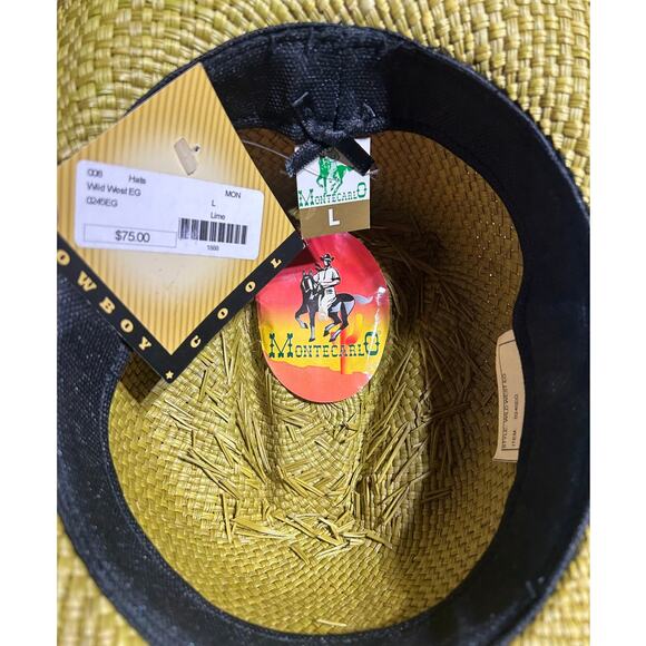 Montecarlo Wild West Lime Green genuine Panama straw hat made in Colombia nwt main image 6